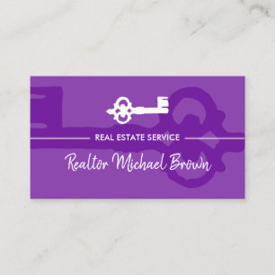 Cartão De Visita Imobiliária Chave Vintage Brilhante Roxo