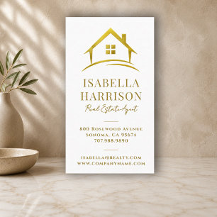 Cartão De Visita Imobiliária Logotipo Casa em Ouro Branco de Luxo