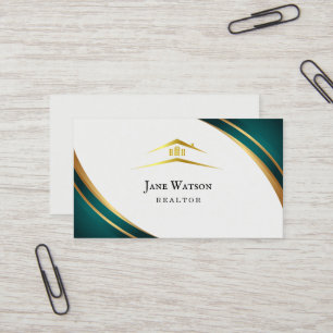 Cartão De Visita Imobiliária Moderna Verde e Dourada