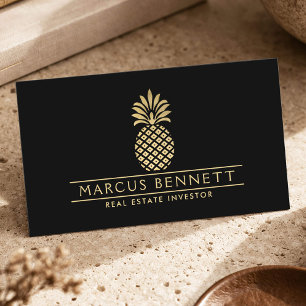 Cartão De Visita Imobiliário de Luxo Investidor Gold Pineapple Pret
