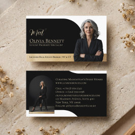 Cartão De Visita Imobiliário de Luxo Quadro de Arco Foto Preto Dour