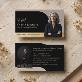 Cartão De Visita Imobiliário de Luxo Quadro de Arco Foto Preto Dour