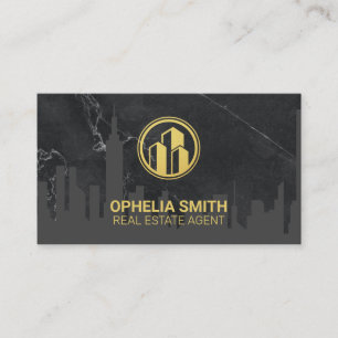 Cartão De Visita Imobiliário Marble Cityscape Edifício Dourado