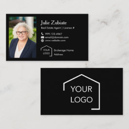 Cartão De Visita Imobiliário Moderno Preto Luxo Logotipo de Foto Pe