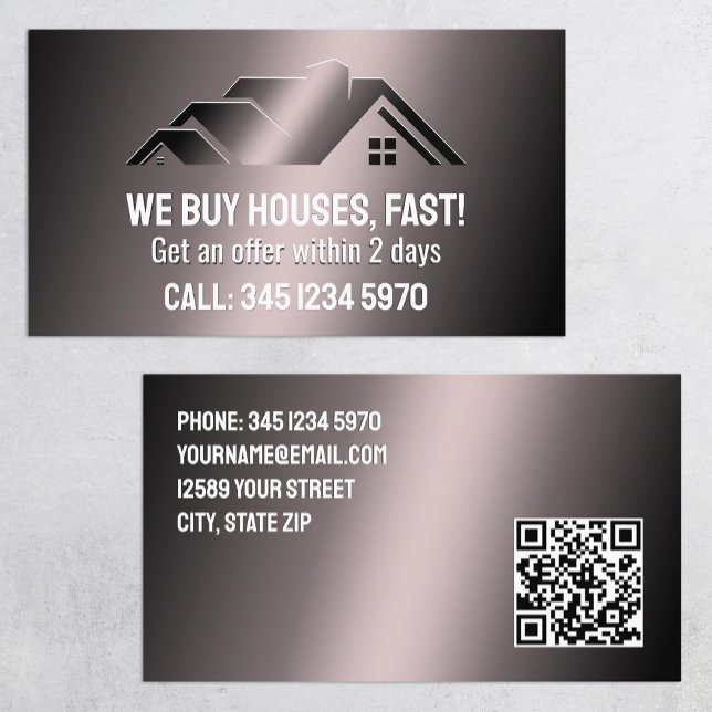 Cartão De Visita Imóveis Casas de Comprar QR (Real Estate We Buy Houses QR Business Cards)