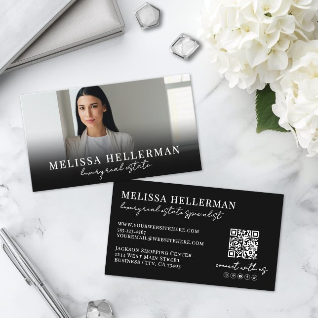 Cartão De Visita Imóveis de Luxo Black Script (Black Script Luxury Real Estate Business Card )