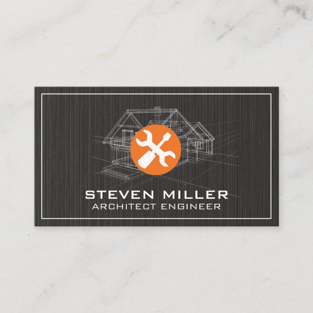 Cartão De Visita Impressão Azul | Arquiteto | Ferramentas manuais (Frente)