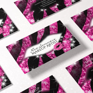 Cartão De Visita Impressão cor-de-rosa Glam da zebra dos lábios d