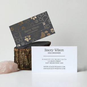 Cartão De Visita Impressão Da Pata De Salão De Cinzas Douradas E Mé
