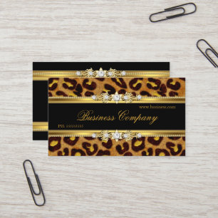 Cartão De Visita Impressão Dourada Leopard Black Animal Elegante