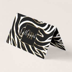 Cartão De Visita Impressão em branco de zebra Dourada e Elegante