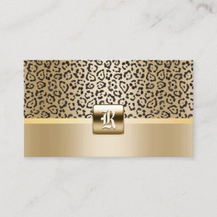 Cartão De Visita Impressão inicial Dourado do leopardo do monograma