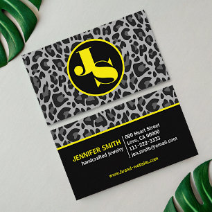 Cartão De Visita Impressão Leopardo Clássica Monograma Amarelo Rock