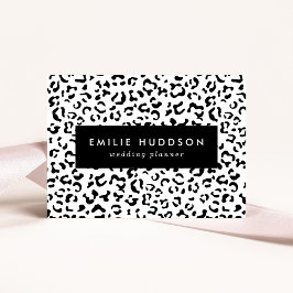 Cartão De Visita Impressão Leopardo, Manchas Leopardo, Preto E Bran
