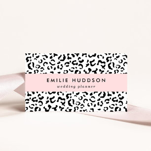 Cartão De Visita Impressão Leopardo, Manchas Leopardo, Preto E Bran