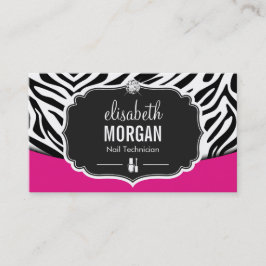 Cartão De Visita Impressão Nail Technicic Black Pink Zebra Manicuri