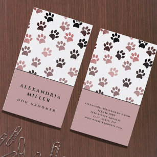 Cartão De Visita Impressões de pata branca-rosa   Almofagem de cães