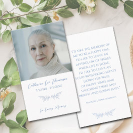 Cartão De Visita In Loving Memory Blue Botanical Photo Prayer Card