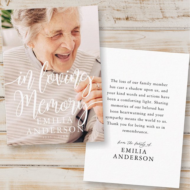 Cartão De Visita In Loving Memory Memorial Modern Simple Photo Card (Criador carregado)