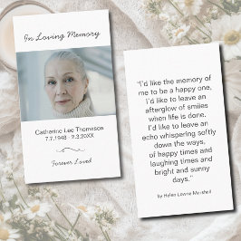 Cartão De Visita In Loving Memory Minimalist Photo Prayer Card