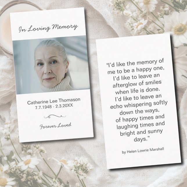 Cartão De Visita In Loving Memory Minimalist Photo Prayer Card (In Loving Memory Minimalist Photo Prayer Card
)
