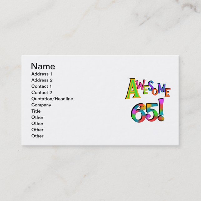Cartão De Visita Incrível 65 Camisetas de aniversário e presentes (Frente)