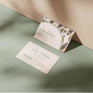 Cartão De Visita Indie De Penas Tóquicas Neutras Modernas Elegante