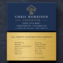 Cartão De Visita Industrial Navy Blue Gold Metal Home Improvement