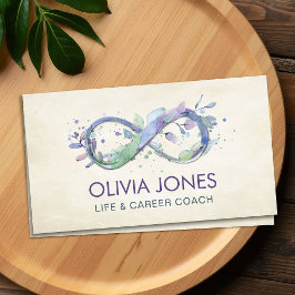 Cartão De Visita Infinity Watercolor Pastel Blue e Purple Foliage