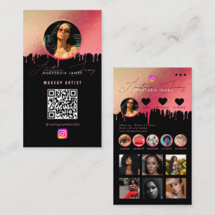 Cartão De Visita Influencer Photo Feed Social Media Código QR Rosa