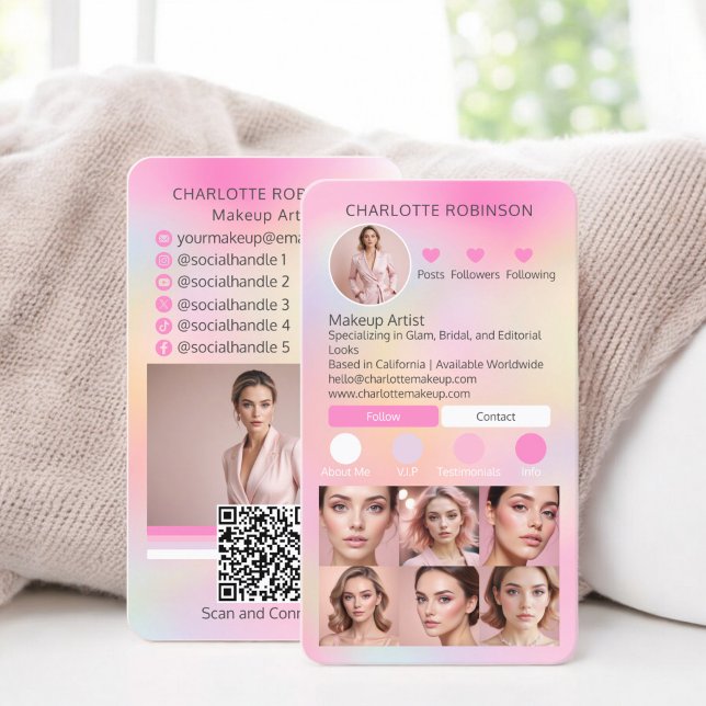 Cartão De Visita Influenciador de Maquiagem Holográfica Beleza Soci (Holographic Makeup beauty Social Media Influencer Business Card instagram)