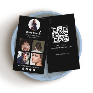 Cartão De Visita Influenciador de Mídia Social de Foto Preta