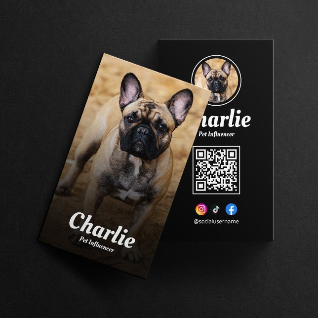 Cartão De Visita Influenciador Pet Social Media Preto QR Code Dog P (Criador carregado)