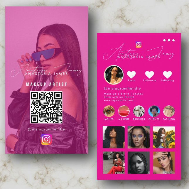 Cartão De Visita Influenciador Photo Feed Social Media Código QR Gi (Influencer Photo Feed Social Media QR Code Girly Business Card)
