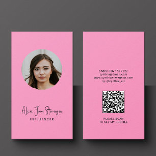 Cartão De Visita Influenciador QR code social media cor-de-rosa fot