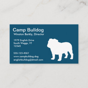 Cartão De Visita Inglês Bulldog Silhouette Blue e White