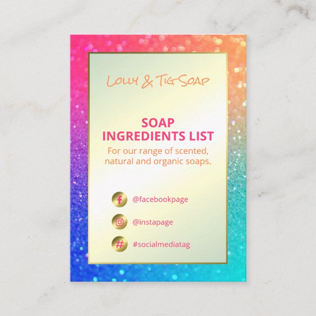 Cartão De Visita Ingredientes de perfumes com brilho no arco-íris (Frente)