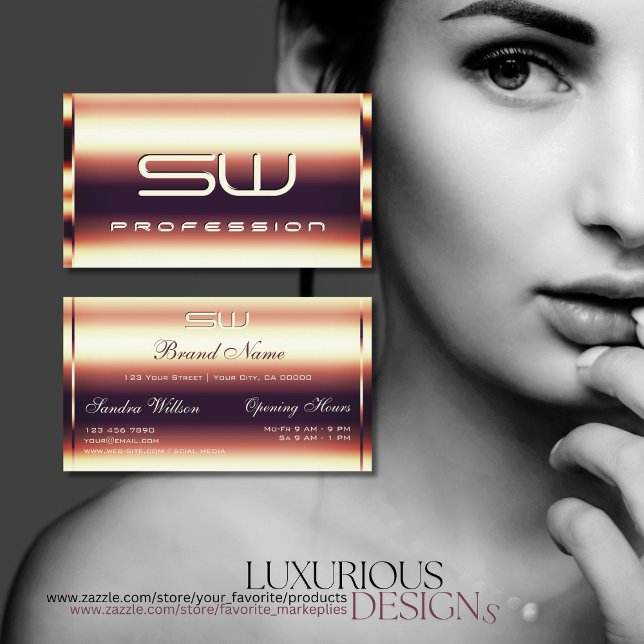 Cartão De Visita Iniciais 3D Rosa Douradas Glamorosas 3D de Abertur (Criador carregado)