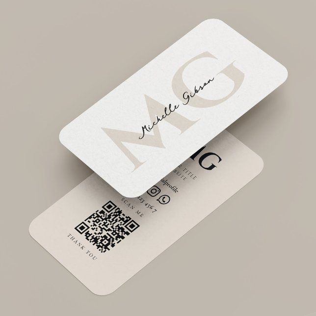 Cartão De Visita Iniciais de Areia Branca Minimal Profissional (Professional Minimal White Sand Initials Business Card
)