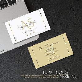 Cartão De Visita Iniciais de bege claro legante e diamantes brancos