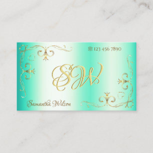 Cartão De Visita Iniciais de borda Dourada do Ornamentado Luminoso