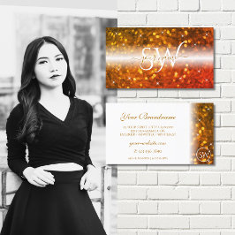 Cartão De Visita Iniciais de Brilhante Laranja na moda Branco