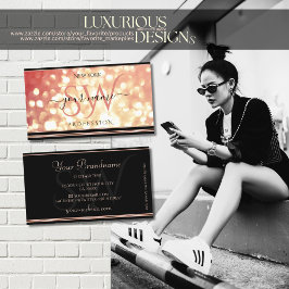 Cartão De Visita Iniciais de brilho do Ouro Vermelho Elegante Rosa