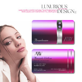 Cartão De Visita Iniciais de Decoração Prateada com Gradação Púrpur