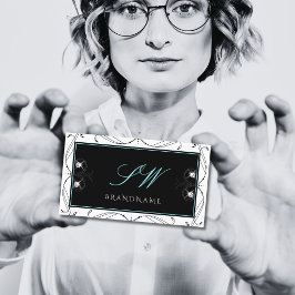 Cartão De Visita Iniciais de Diamantes Brancos Brancos Ornamentais