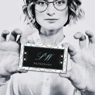 Cartão De Visita Iniciais de Diamantes Brancos Brancos Ornamentais