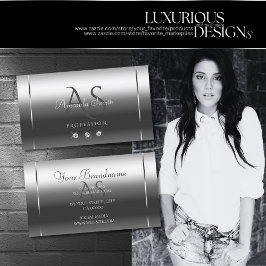 Cartão De Visita Iniciais de Diamantes de Prata Brilhante Nobre