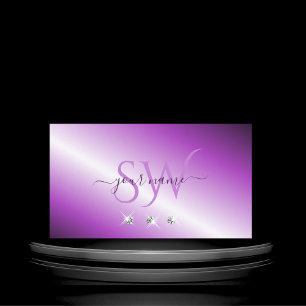 Cartão De Visita Iniciais de Diamantes de Prata Roxo Shimmery