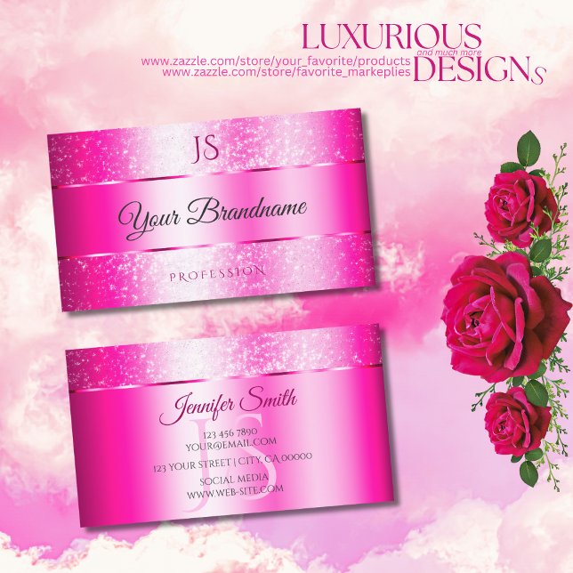 Cartão De Visita Iniciais de Estrelas Brilhantes Cintilantes Rosa B (Criador carregado)