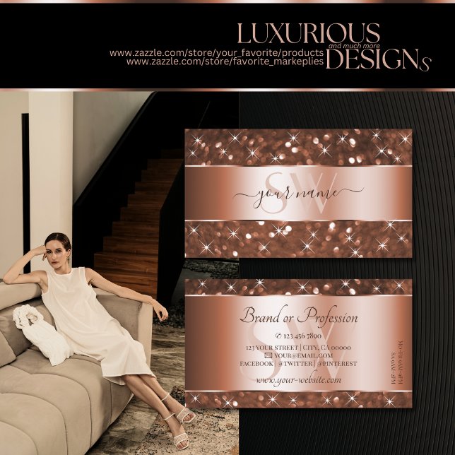 Cartão De Visita Iniciais de estrelas de brilho brilhante Dourado E (Criador carregado)